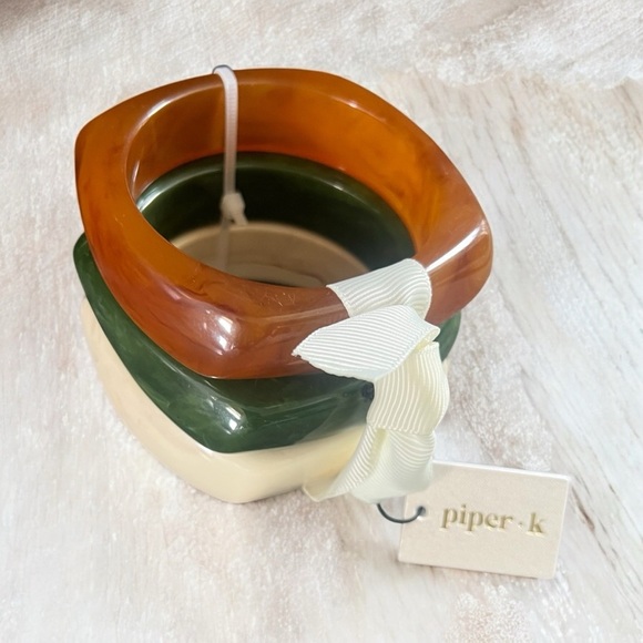 PIPER-K SET OF 3 BANGLES-Marbleized Chunky Bangle Bracelets - Picture 2 of 3